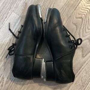 Girls Black Leather Lace Up Tap Shoes
